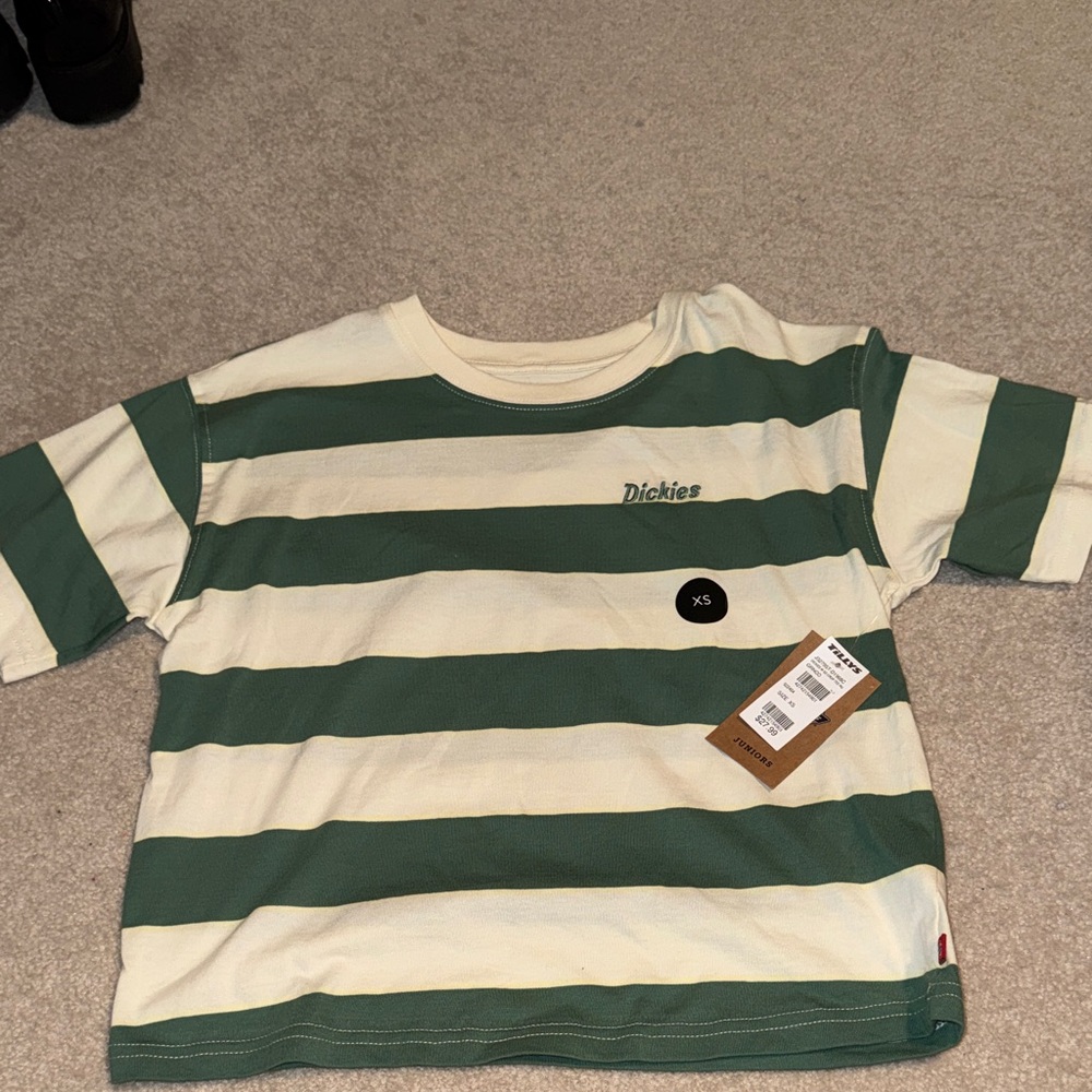 Dickies Kids Tee with Green and Cream Stripes